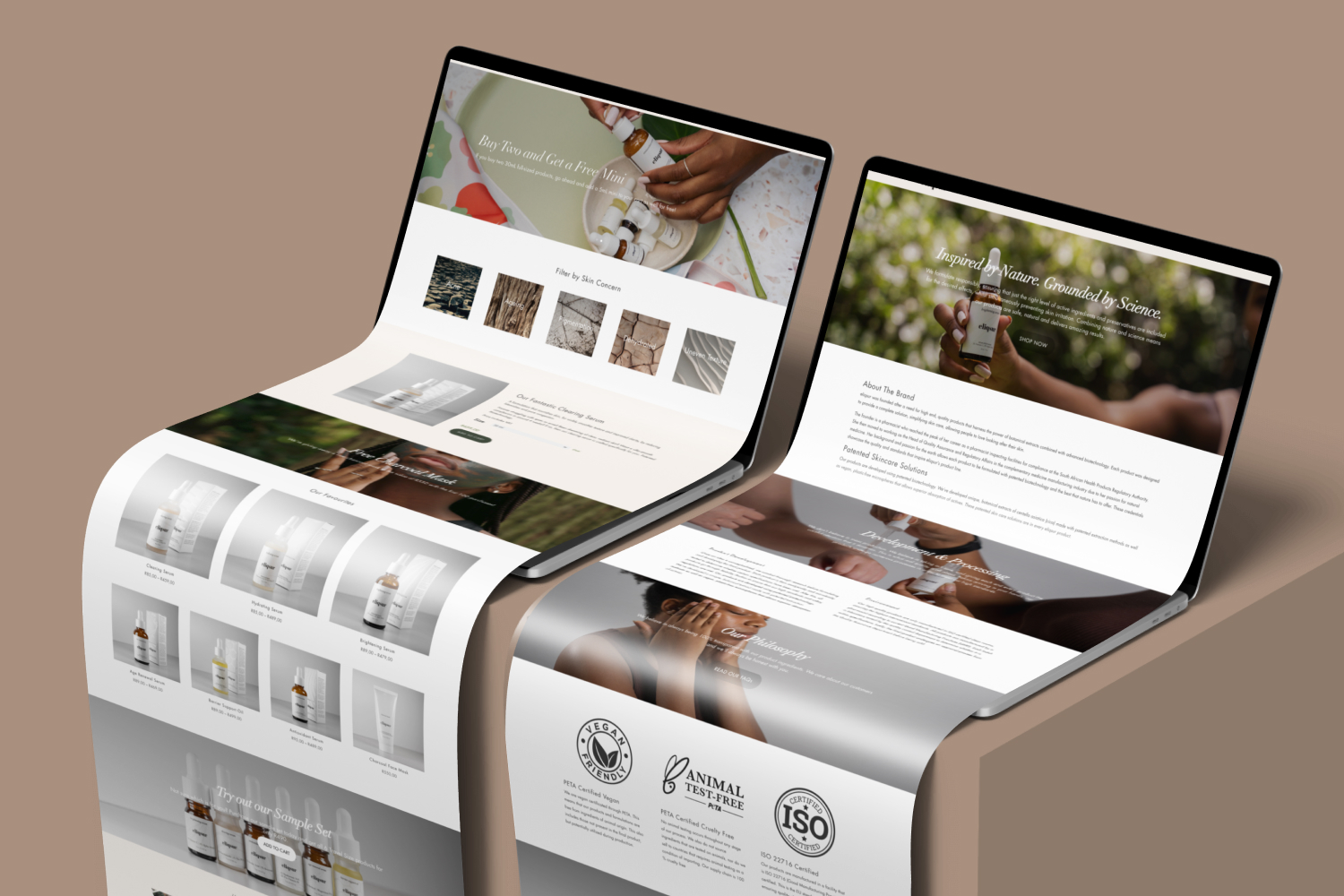 The Eliqsur online store shown across two laptop screens